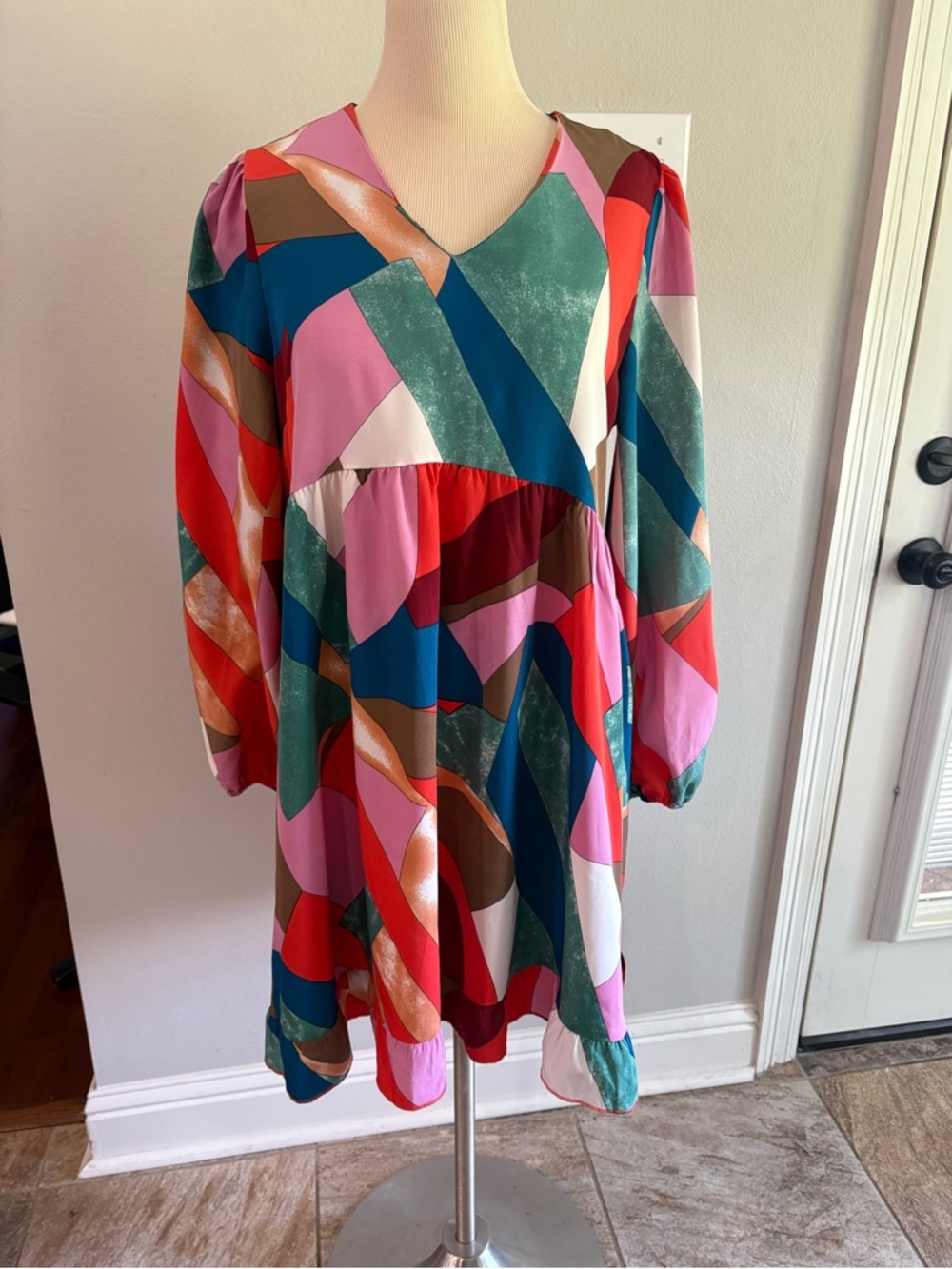 Shein multicolor geometrical pattern long sleeve dress woman’s large GUC